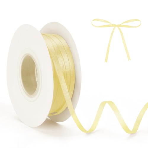 Satinband 3mm Satin Ribbon Hellgelb 50 m Cremegelb zum Einpacken von Geschenken Ballon Schnur Geschenkband Buttergelb Neujahr Partydeko Basteln Hochzeitsdeko Geschenkverpackung Pastellgelb Band