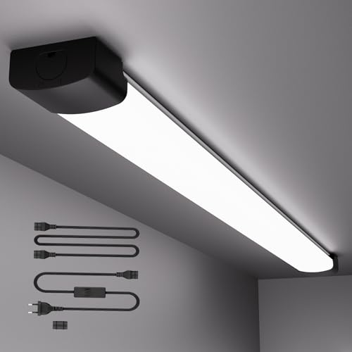ANTENLICHT LED Feuchtraumleuchte 120CM mit Stecker und Schalter Plug und Play, Einfache Reihenschaltung Werkstattlampe mit 36W 5000k Kaltlweiß 3960Lumen, Wasserfest für Keller Garage, Schwarz