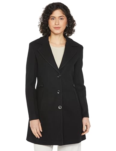 Image of Qube By Fort Collins Women's Semi-Long Tweed Coat with Knitted Finish - Elegant Winter Outerwear for Casual and Formal Looks