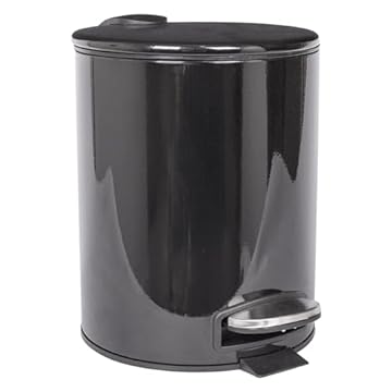 Harbour Housewares 5L Bathroom Bin - Black - Round Stainless Steel Pedal Bin Slim Kitchen Rubbish Trash Can Garbage Dustbin with Lid and Inner Liner Bucket