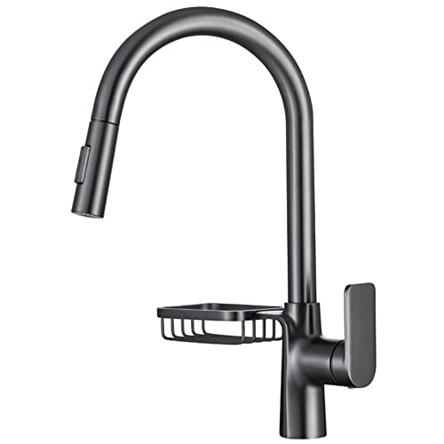 Robinet de cuisine en laiton avec pistolet noir et etagere integree