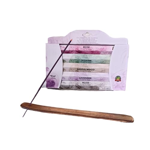 Set de barritas de Incienso con Quemador de Madera. Pack de 5 fragancias variadas de Varillas de Incienso con Certificado de Calidad Natural
