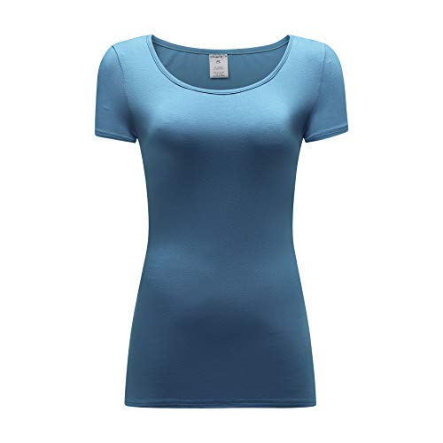 OThread & Co. Women's Short Sleeve T-Shirt Scoop Neck Basic Layer Stretchy Shirts (Medium, Denim Blue)