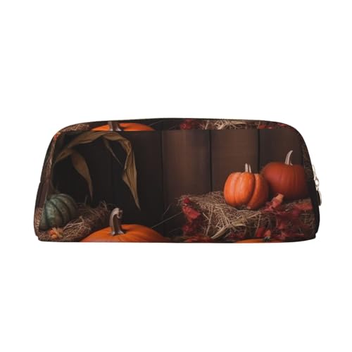 レザーペンシルケース かわいい ジッパー ペンシルポーチ ペンバッグ 多機能 旅行 メイク コスメバッグ 秋 パンプキン キーポーチ 女性 男性 仕事 オフィス