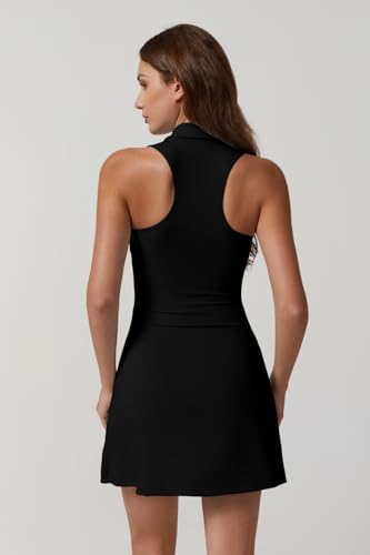 QINSEN Womens Zip Front Tennis Dress Polo Collar Racer Back Workout Golf Dresses Build in Shorts with Pockets2