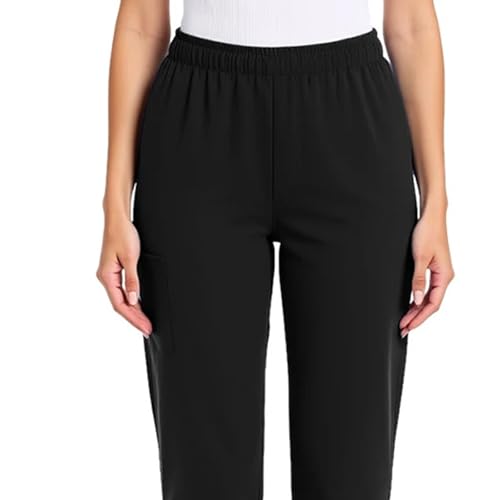 Image of Scrub Pants for Women Drawstring Waist with Straight Leg High Waisted Solid Color Soft Breathable Pants with Pockets