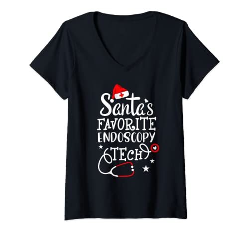 Donna Buon Natale GI Techs Santa's Favorite Endoscopia Tech Maglietta con Collo a V