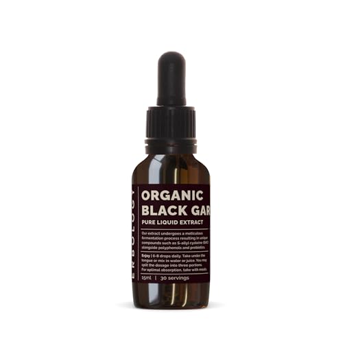 Erbology Extracto líquido puro de ajo negro orgánico, 15 ml, 30 porciones, hecho del mejor ajo francés, lote pequeño
