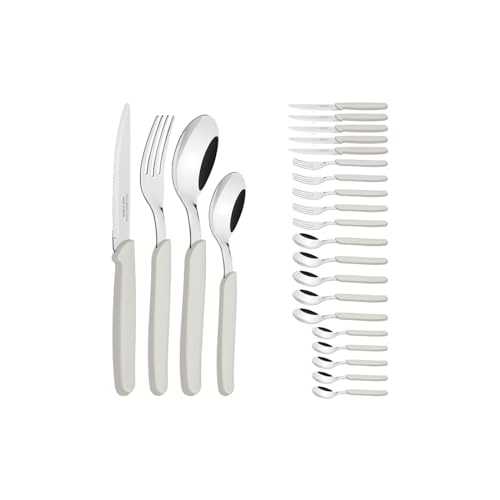 Tramontina - TRAMONTINA-Ménagère 24 pcs Carmel Inox et Plastique sable - Ensemble de Couverts Moderne et Pratique. Design Élégant, Résistant et Facile à Entretenir. Parfait pour Toutes les Occasions.