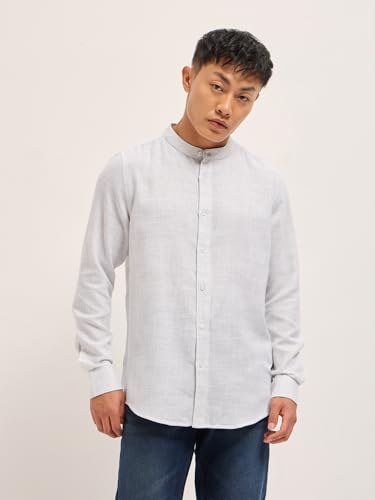 Image of THE Bear House Men's Cotton Solid Slim Fit Shirt Grey