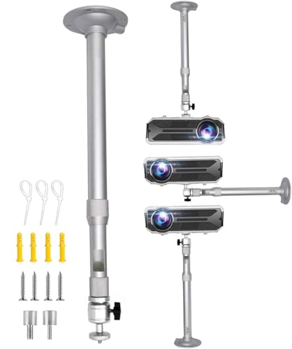 2-Be-Best Projector Ceiling Mount Adjustable Projector Mount Length 16-25.6in / 41-65cm Swivel Projectors Holder Bracket for Mini Projectors CCTV DVR Cameras Silver Upgraded