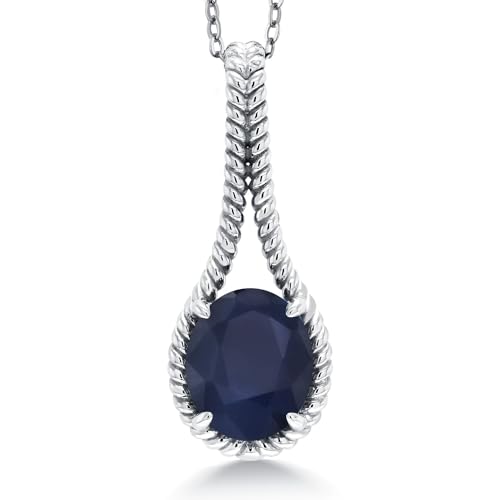 Gem Stone King 3-6 Cttw Oval Gemstone Birthstone Twisted Rope Solitaire Pendant Necklace for Women | 925 Sterling Silver | Oval 12X10MM | With 18 Inch Silver Chain