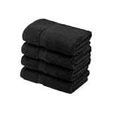 SUPERIOR Egyptian Cotton Pile Hand Towel Set of 4, Ultra Soft Luxury Towels, Thick Plush Essentials, Absorbent Heavyweight, Guest Bath, Hotel, Spa, Home Bathroom, Shower Basics, Black