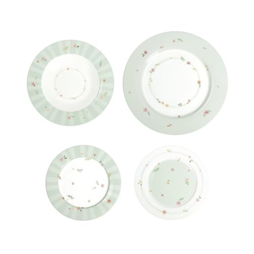 BRANDANI Polen Verde - Vajilla Moderna de 18 piezas de porcelana BRANDANI Polen Verde - Vajilla Moderna de 18 piezas de porcelana