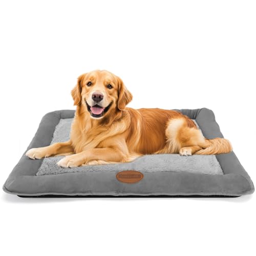 Nobleza Colchoneta para Cama para Perro Grande， Colchón Lavable Antideslizantes para Mascotas， Cojines de Sofá Cómodos para Perros y Gatos， con Felpa Corta Ultra Suave y Gruesa， Gris， 112 x 88 x 9 cm