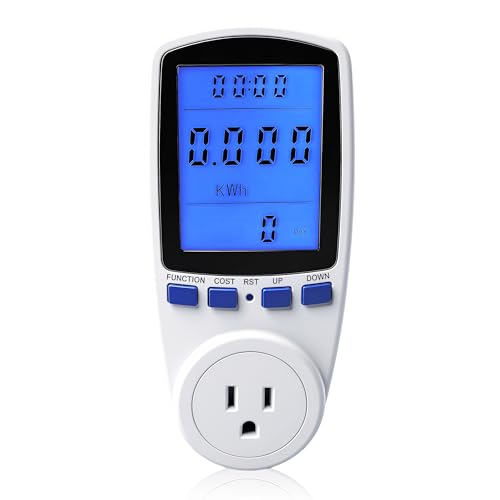 AMTAST Power Consumption Monitor Electricity Usage Monitor with Backlight LED Plug Power Watt...