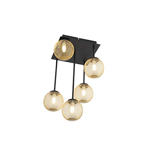 Qazqa Athens Lampada Da Terra Rustica 5 Luci: Design In Acciaio Nero E Vetro Fumé, Altezza 160cm, Per Soggiorno E Camera Da Letto - 3