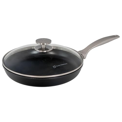Image of Swiss Diamond Nonstick Frying Pan Hybrid Ceramic and Diamond-Infused Fry Pan With Glass Lid, Dou Ceramic, Dishwasher and Oven Safe Fry Pans (10.25 IN)