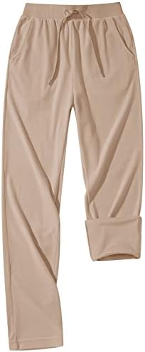 EKLENTSON Women's Fleece Trousers Winter Casual Velour Jogger Sweatpants Straight Leg High Waist Drawstring Running Tracksuit Bottoms 2 Pockets
