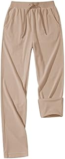 EKLENTSON Women's Fleece Trousers Winter Casual Velour Jogger Sweatpants Straight Leg High Waist Drawstring Running Tracksuit Bottoms 2 Pockets