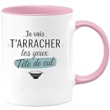 quotedazur Caf�-Croissant - Mug Humour Je Vais T'arracher Les Yeux T�te De Cul - Cadeau Anniversaire Dr�le Homme Femme - Rose/c�ramique