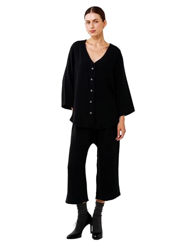 Image of NOTHING FITS BUT Muslin Gauze Nursing Set, 2 Piece Postpartum Pajamas, Ultra Soft Maternity Loungewear for Nursing, Soft Pjs