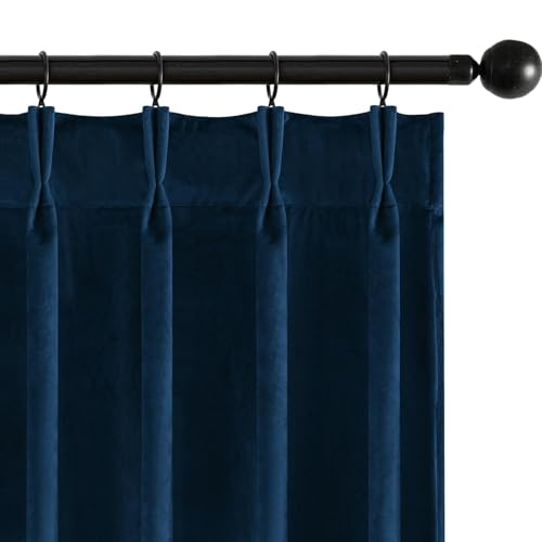 MIULEE Navy Blue Velvet Curtains 96 inches Long, Pinch Pleated Blackout Drapes with Hooks, Thermal Insulated Pinch Pleat Panels for Bedroom Living Room, 2 Panels