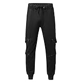 Pantaloni cargo da uomo, casual, da lavoro, in cotone, pantaloni cargo da combattimento, vita elastica, pantaloni da trekking con tasche, Nero , M