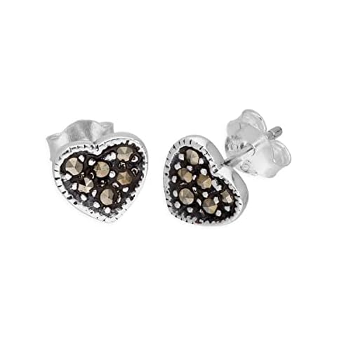 Sterling Silver Marcasite Heart Stud Earrings Cover