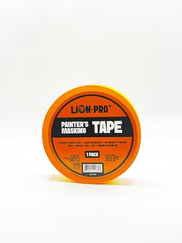 Image of Lion-Pro Painter's Masking Tape, 1.4 Inch Wide (1.4 in. x 55 Yds), Professional-Grade, High Adhesion, Ideal for Multi-Surface Use, 1 RolL (1, Chrome Yellow, 1.4 INCH)