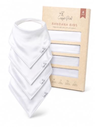 Copper Pearl Baby Bibs for Baby Boy or Girl – Bandana Drool Bibs for Teething, Absorbent Bibs for Eating, Newborn to Toddler, 4 Pack, White Basics