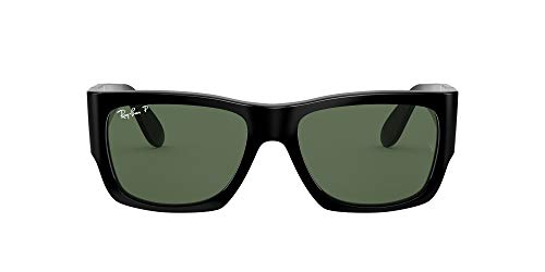 Ray-Ban Unisex-Adult RB2187 Nomad Sunglasses, Shiny Black/Green Polarized, 54 mm