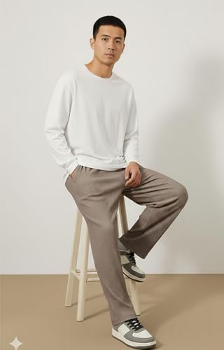 Image of INKKR Men's Polyester Causal Lightweight Elastic Waist with Drawstring Comfortable Loose Fit Trouser Pant