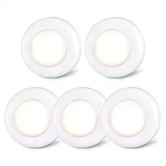 STAR-SPANGLED Tap/Push Light Star-Spangled Mini Night Touch Led Puck Light Portable Under Cabinet Lighting Battery Operated Powered Diy Stick On Light Wireless Closet Counter Kitchen Warm White 5Pack