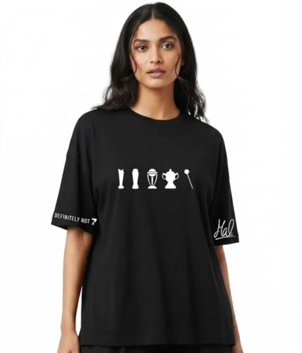 Image of Trophy Collector Oversized T-Shirt for Women | Cricket Fan Graphic Tee | Premium Cotton | White & Black | S-XXL