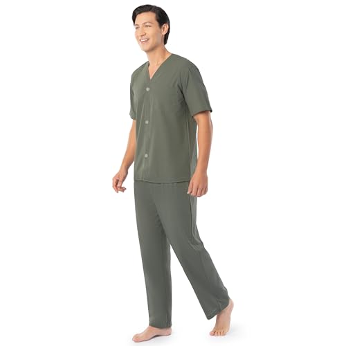 Image of Fruit of the Loom Men's Broadcloth Short Sleeve Top and Long Pants Pajama Set