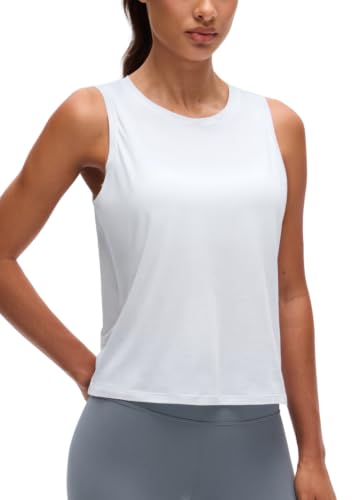 Image of CRZ YOGA Pima Cotton Cropped Tank Tops for Women Workout Crop Tops High Neck Sleeveless Athletic Gym Shirts