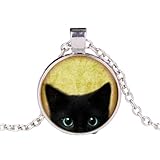  Katzen-Halskette, Schmuck, niedlich, schwarz, Kitty Yin Yang Glas, Foto, exquisiter Charme, Herren und Damen, Schmuck, Pulloverkette, 3