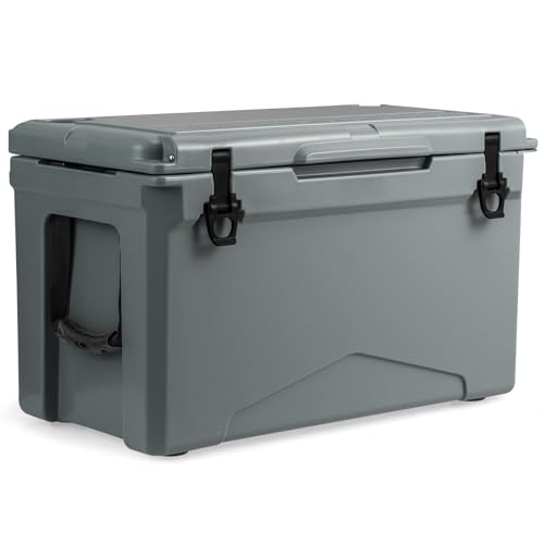 Goplus Hard Cooler Insulated Ice Chest w/Portable Handles Cup Holders Ruler Bottle Opener 6 Day Ice Retention for Drink Beverage Camping Fishing Beach (50 QT Gray)