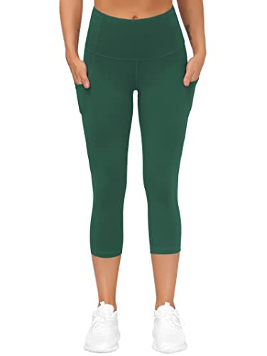 Image of THE GYM PEOPLE Thick High Waist Capris Yoga Pants with Pockets, Tummy Control Workout Running Yoga Leggings for Women