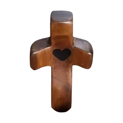 Cruz de embrague - Combinación de madera y cruz para fuerza emocional | Recuerdo cristiano tallado a mano para sostener, bolsa para alivio de ansiedad, regalo de simpatía para familiares, caja de