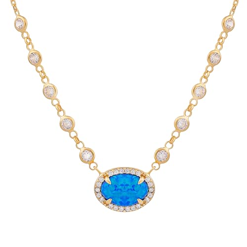 18K Gold Vermeil Gemstone Necklaces, Ruby, Blue Opal & Navy Blue Designs with Paperclip & Cable Chains, Dainty Gifts for Her