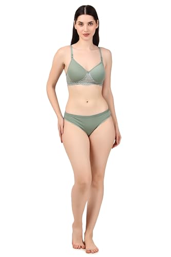 Image of ESAKI Women's Cotton Lace Lingerie Set | Padded Wire-Free Comfort Bra & Panty Combo | Everyday Essentials in Nude