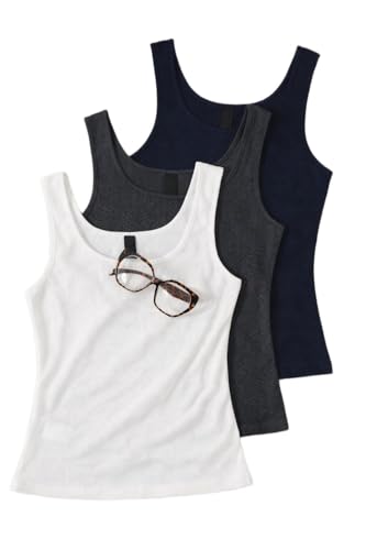 Image of Women's 1x1 Rib Cotton Stretch Tank Top Sleeveless Basic Vest Pack of 3