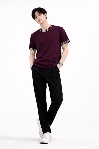 Image of London Hills Men's Solid Round Neck t Shirt for man | Tshirt for man | Mens Tshirt | t Shirt | Tshirts for Men,| Men t-Shirts with Contrast Tipping | Round Neck t Shirts for menn