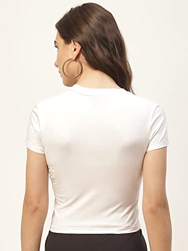 Image of Women Solid Super Soft streachable Cotton Lycra Blended Crop Top (M, White)