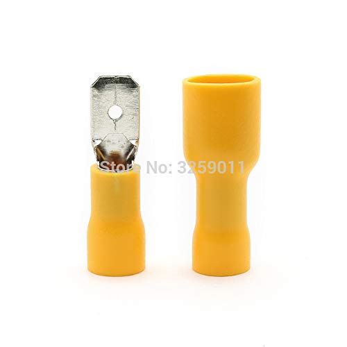 Gimax 500PCS Butt Connector Spade Crimp Terminal Male Female Full-Insulating Joint 12-10 AWG MDD 5.5-250 FDFD 5.5-250 yellow