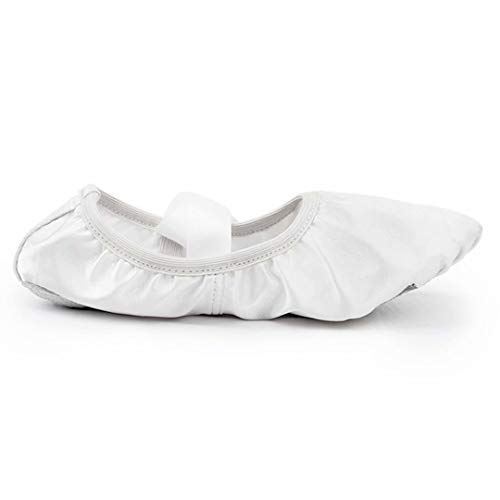 iCKER Girls Pink Ballet Dance Shoes Split Sole with Satin Ballet Slippers Flats Gymnastics Shoes BA01-White-12 Little_Kid