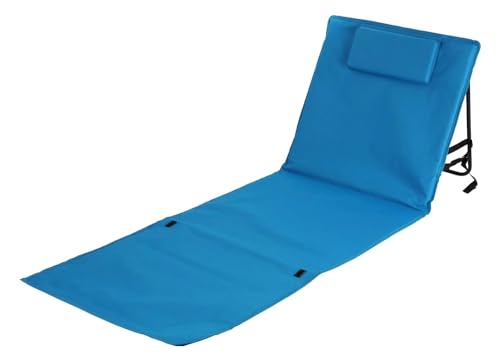 BURI Esterilla de playa plegable con respaldo y reposacabezas acolchado, tumbona de playa con bolsa de transporte, tumbona de jardín, muebles de jardín, plegable, color azul