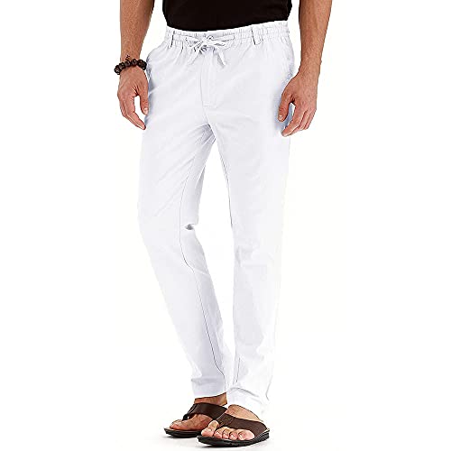 Men's Casual Linen Pants Drawstring Beach Loose Trousers Elastic Waist Yoga Long Pants2